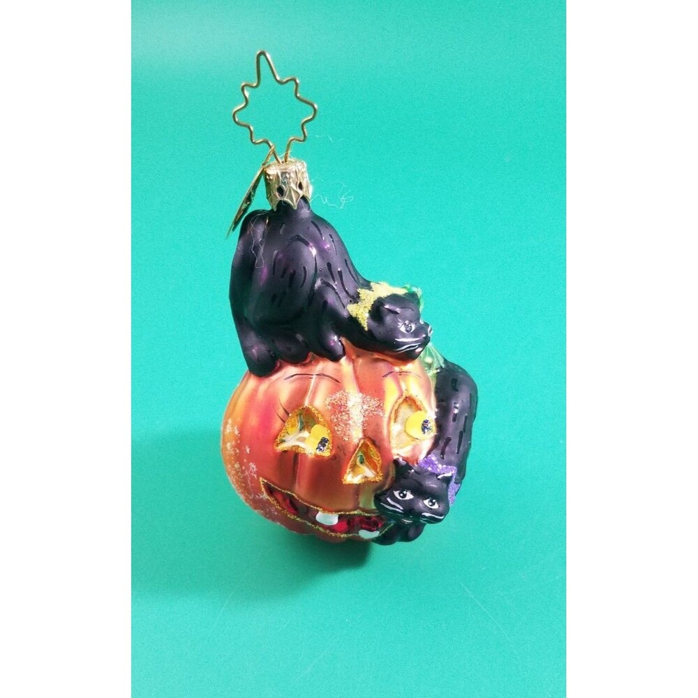 Christopher Radko Cat O’Lantern Halloween Ornament Black Cats pumpkin Gem.